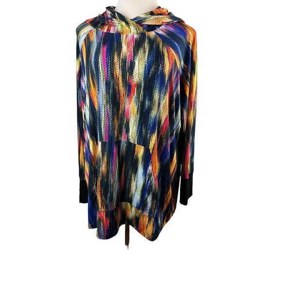 LuLaRoe Tops - Lularoe Amber Hoodie Long Sleeve Kangaroo Pocket Multi Colored Plus Size 3XL